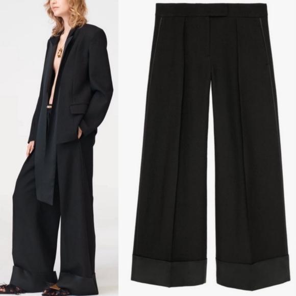 Zara Limited Edition Sateen Hem Wool Pants - Picture 3 of 11